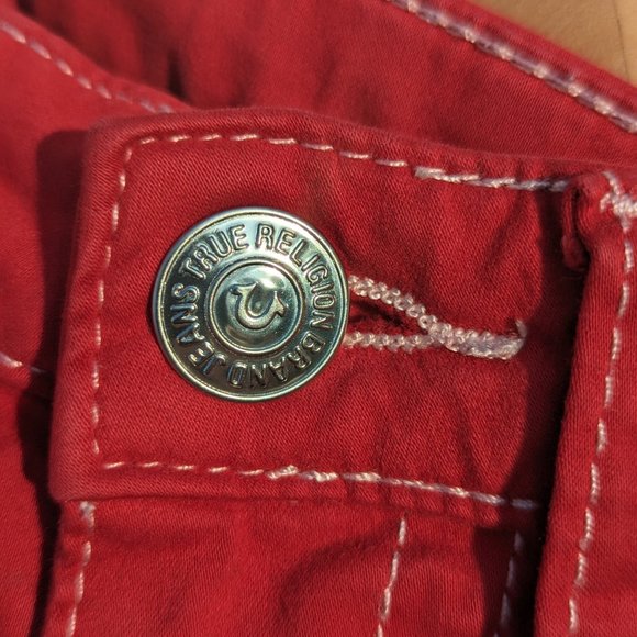 True Religion Red Skinny Jeans with White Stitching Size 25 - Picture 5 of 5